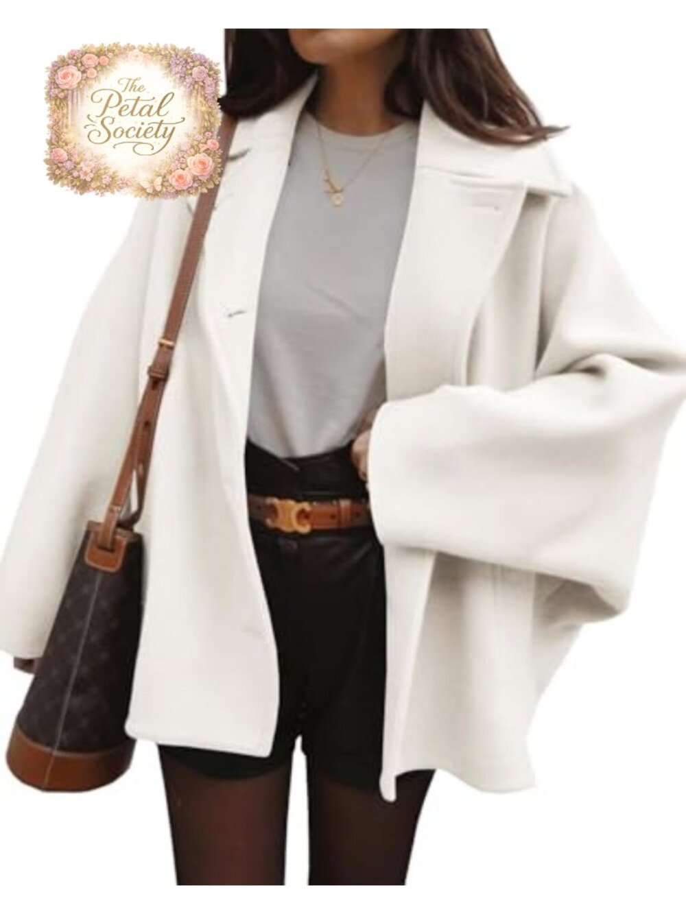 Womens Pea Coat Notch Lapel Single Breasted Oversized Wool Blend Jacket